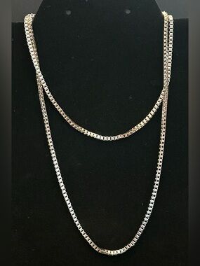 Stainless Steel Silver-Tone 30” Long Large Box Chain Necklace for Women